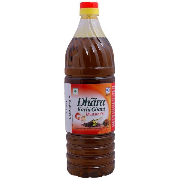 Dhara Khachi Ghani Mustard Oil Bottle : 1 Litre