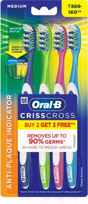 Oral-B Criss Cross Medium Toothbrush  (Buy 2 Get 2 Free)